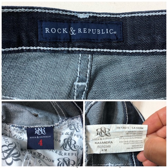 Rock & Republic Kasandra Embroidered Midrise Dark Blue  Wash Bootcut Jeans 4M - Picture 9 of 16